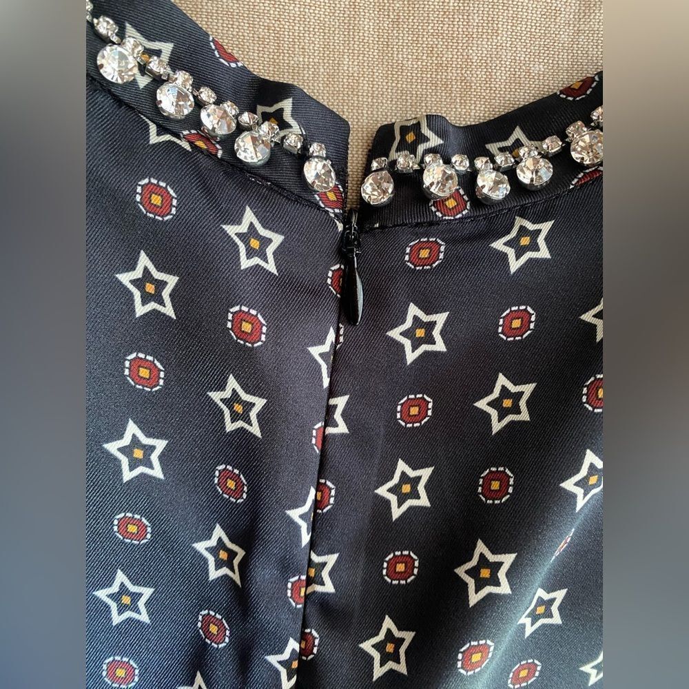 SANDRO Star Print Mini Dress Embellished Collar Sz 34 XS - Picture 12 of 17